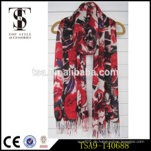 Große rote blühende Blume Muster Marke 100% Viskose Pashmina Schal heiße Produkte Frauen Kleider Zubehör